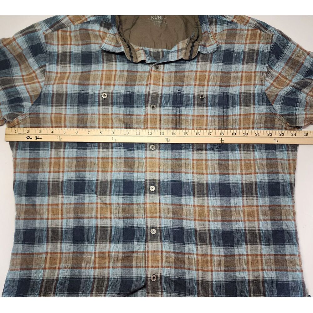 Kuhl Mens‎ Size XL Short Sleeve Plaid Linen/Cotton Button Up Camp Shirt - Picture 8 of 12